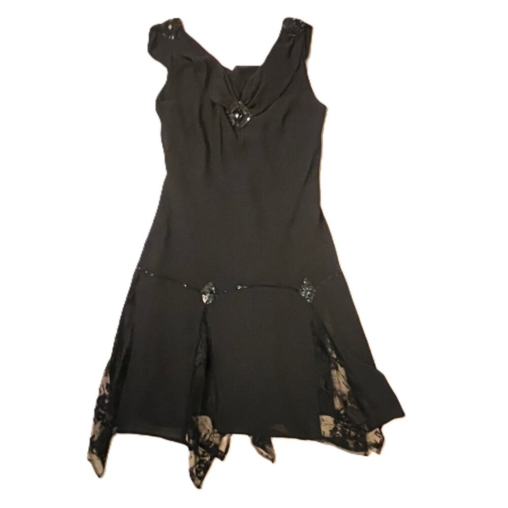 Unique Vintage Flapper Style Dress 2X Black Beaded Sleeveless Lace Sequins Jewel - Picture 2 of 14